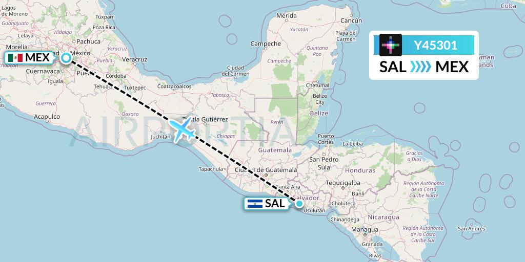 Y45301 Volaris Flight Map: San Salvador to Mexico City
