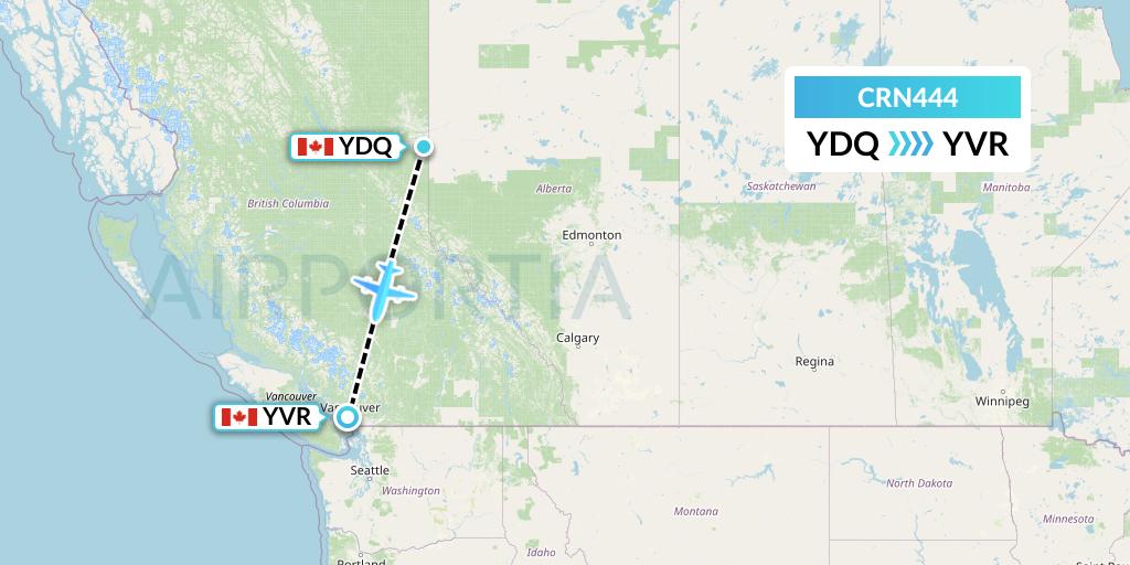 CRN444 Aerocaribbean Flight Map: Dawson Creek to Vancouver