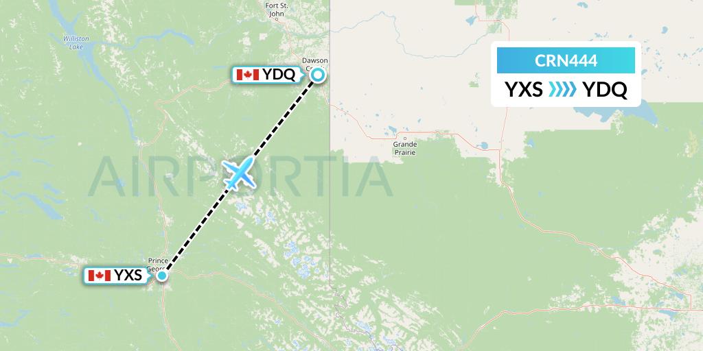 CRN444 Aerocaribbean Flight Map: Prince George to Dawson Creek