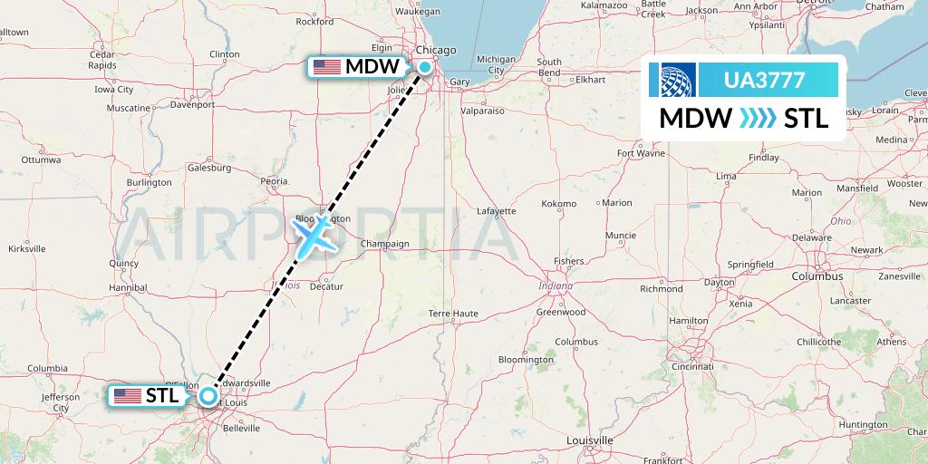 UA3777 United Airlines Flight Map: Chicago to St. Louis