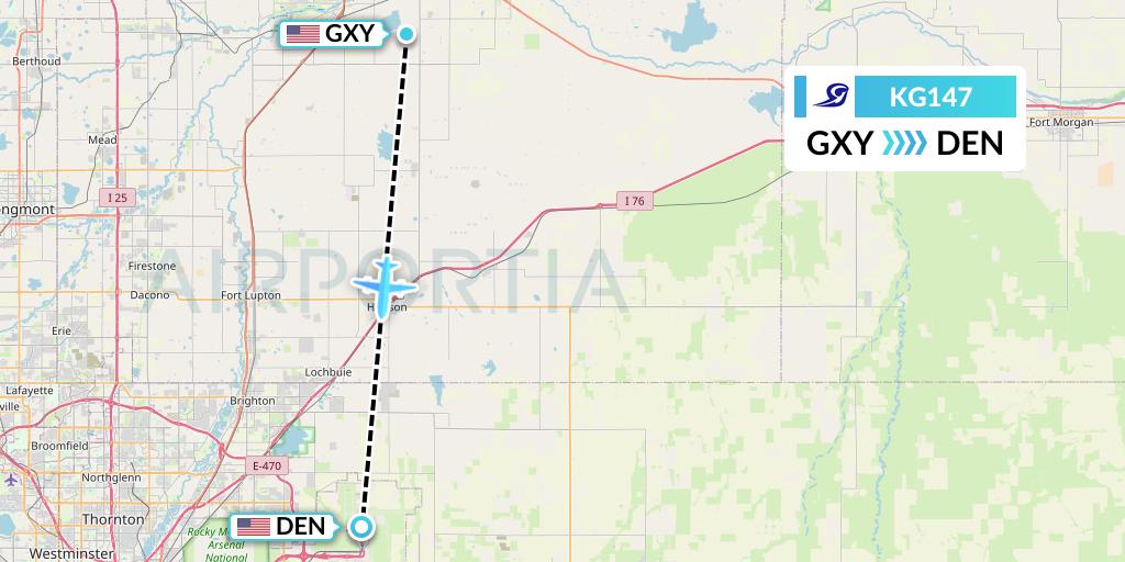 KG147 Key Lime Air Flight Map: Greeley to Denver