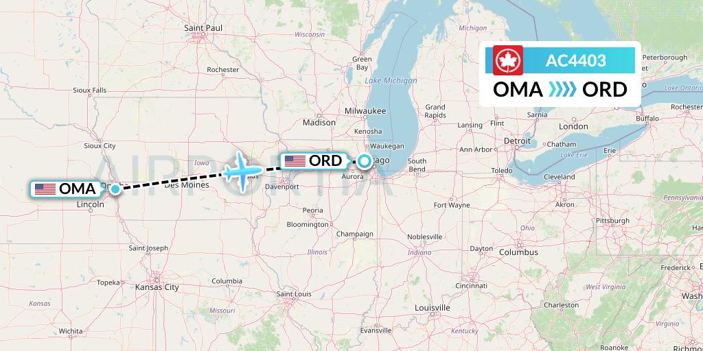 AC4403 Air Canada Flight Map: Omaha to Chicago