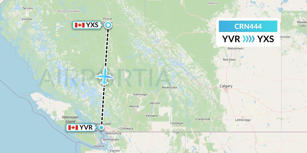 CRN444 Aerocaribbean Flight Map: Vancouver to Prince George