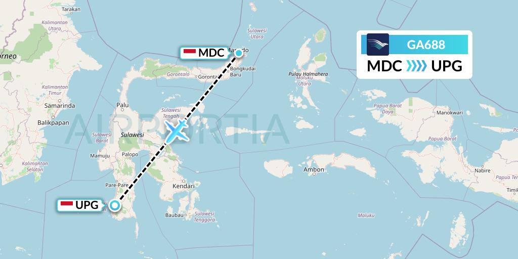 GA688 Garuda Indonesia Flight Map: Manado to Makassar