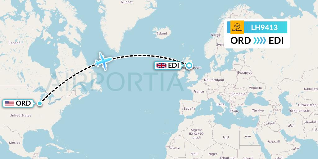 LH9413 Lufthansa Flight Map: Chicago to Edinburgh