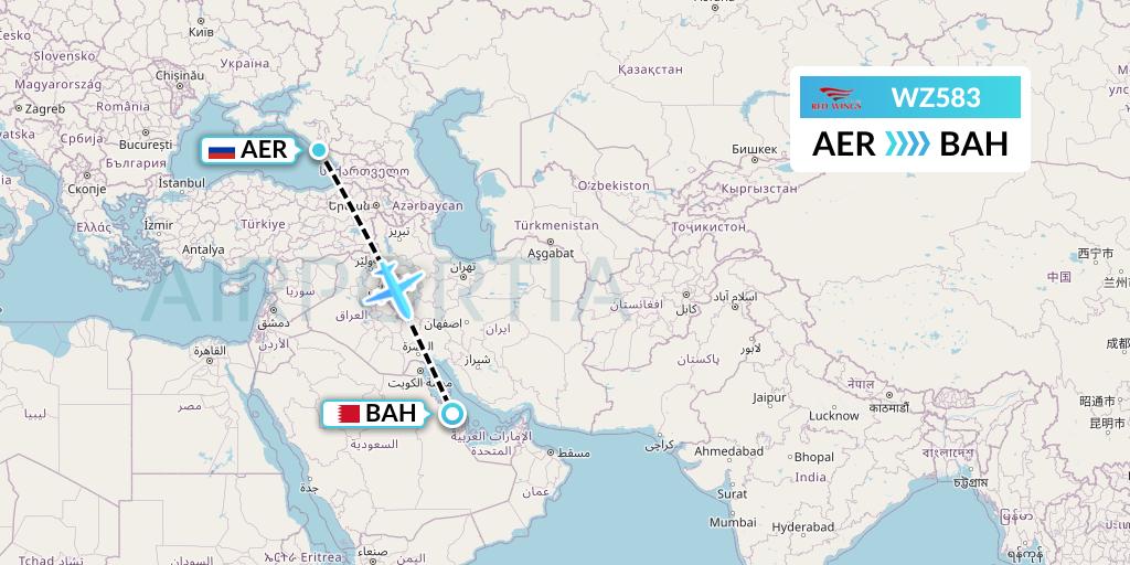 WZ583 Red Wings Flight Map: Sochi to Bahrain