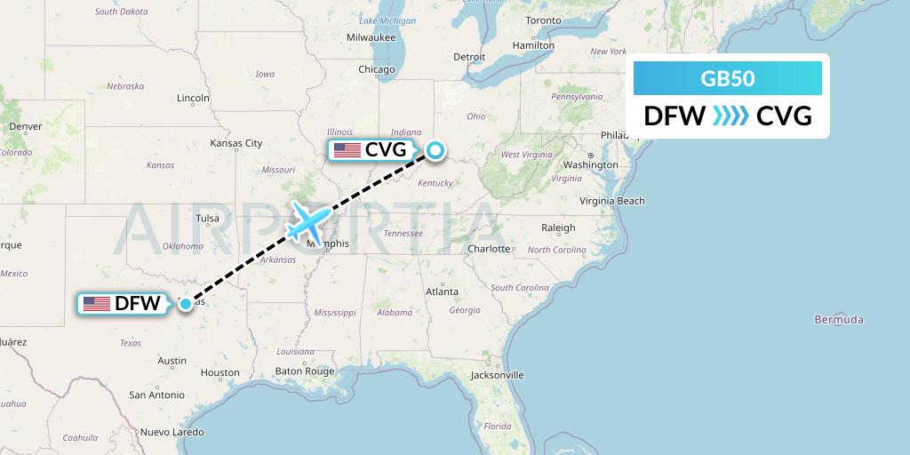 GB50 ABX Air Flight Map: Dallas to Cincinnati