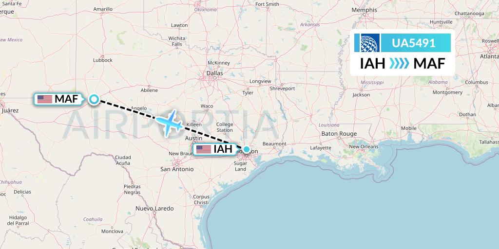 UA5491 United Airlines Flight Map: Houston to Midland