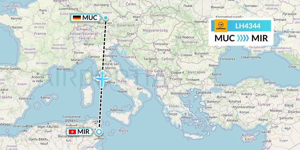 LH4344 Lufthansa Flight Map: Munich to Monastir