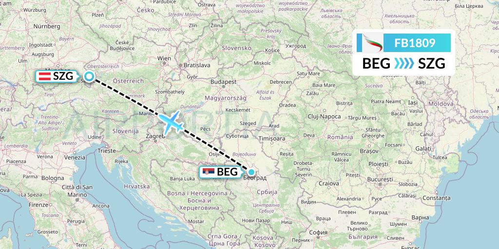 FB1809 Bulgaria Air Flight Map: Belgrade to Salzburg