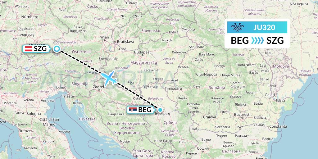 JU320 AirSERBIA Flight Map: Belgrade to Salzburg