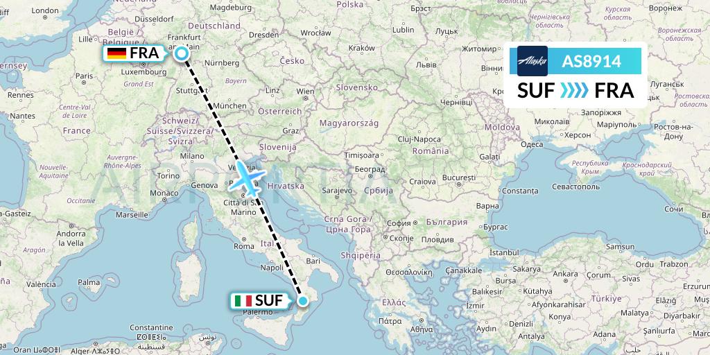 AS8914 Alaska Airlines Flight Map: Lamezia Terme to Frankfurt