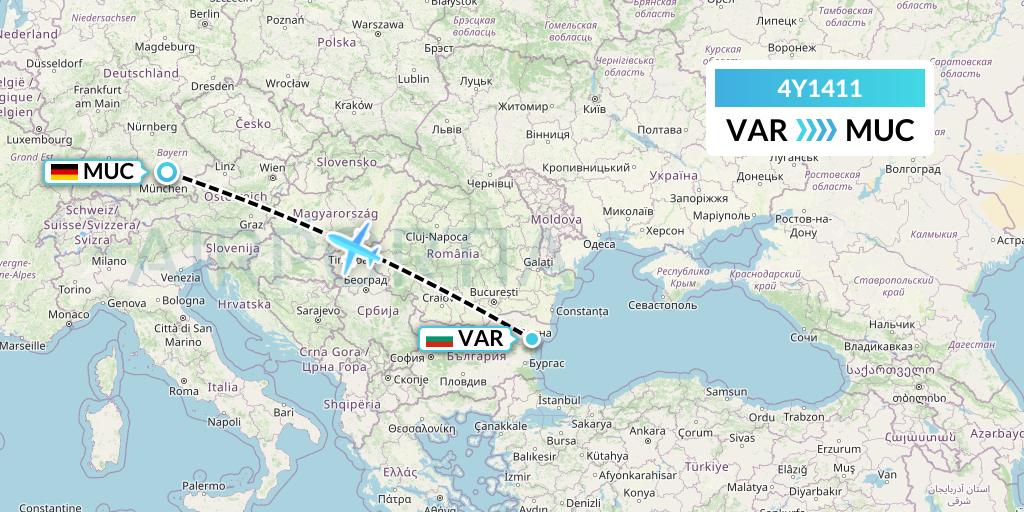 4Y1411 Eurowings Discover Flight Map: Varna to Munich