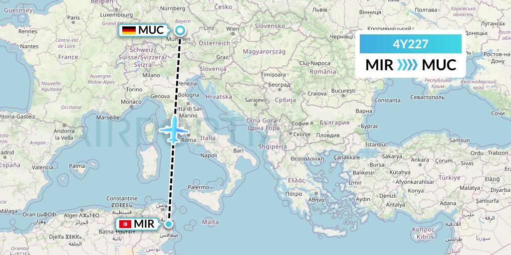 4Y227 Eurowings Discover Flight Map: Monastir to Munich