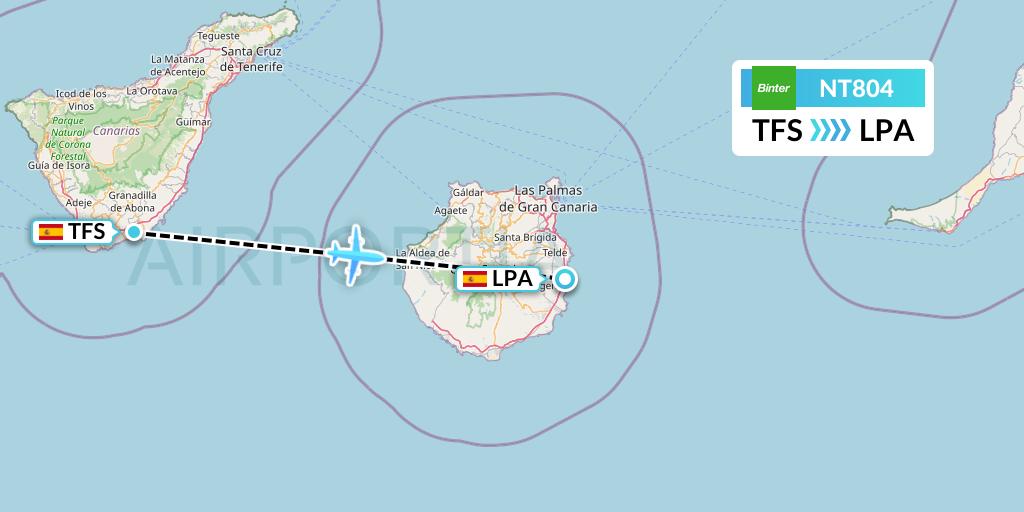 NT804 Binter Canarias Flight Map: Tenerife to Las Palmas