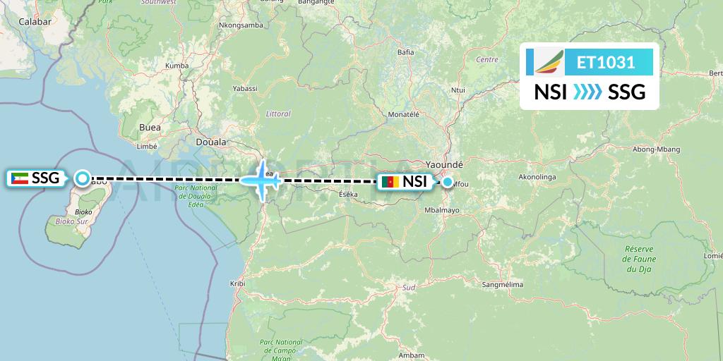 ET1031 Ethiopian Airlines Flight Map: Yaounde to Malabo