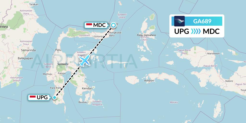 GA689 Garuda Indonesia Flight Map: Makassar to Manado