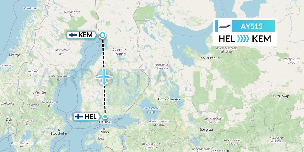 AY515 Finnair Flight Map: Helsinki to Kemi