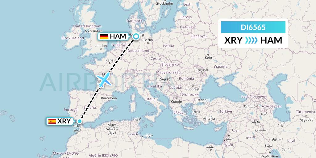DI6565 Marabu Airlines Flight Map: Jerez to Hamburg
