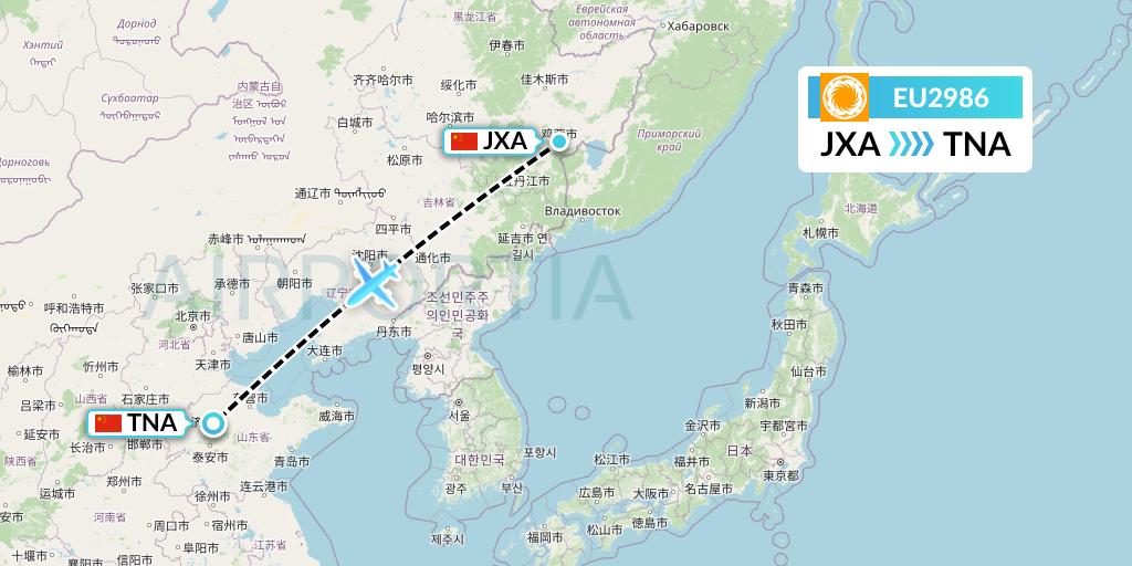 EU2986 Chengdu Airlines Flight Map: Jixi to Jinan