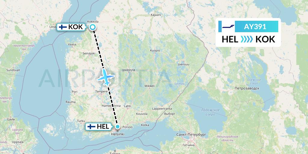 AY391 Finnair Flight Map: Helsinki to Kokkola