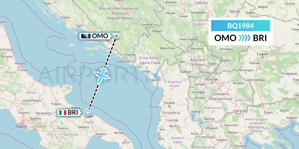 BQ1984 Skyalps Flight Map: Mostar to Bari
