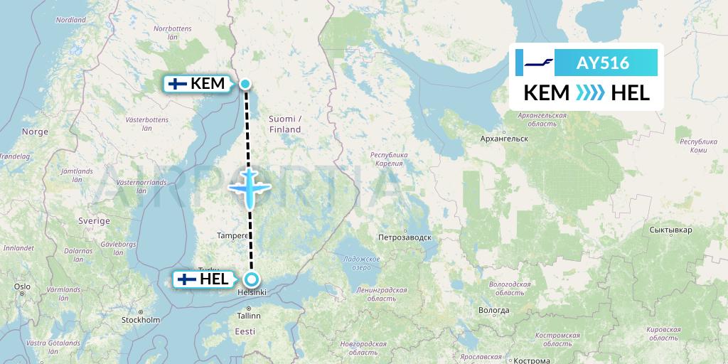 AY516 Finnair Flight Map: Kemi to Helsinki