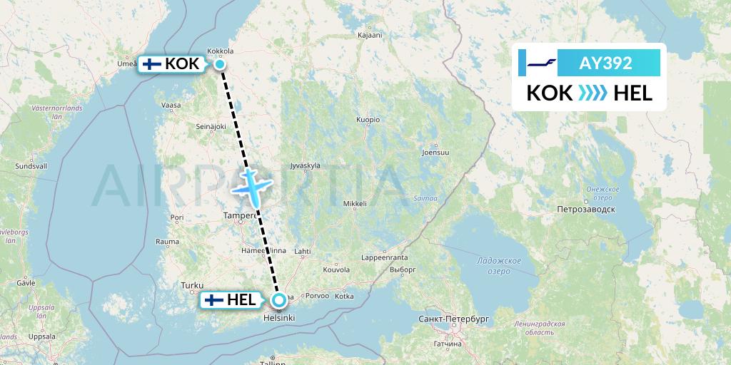 AY392 Finnair Flight Map: Kokkola to Helsinki