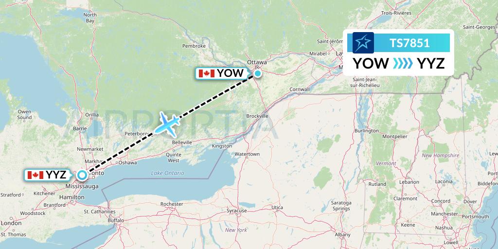 TS7851 Air Transat Flight Map: Ottawa to Toronto