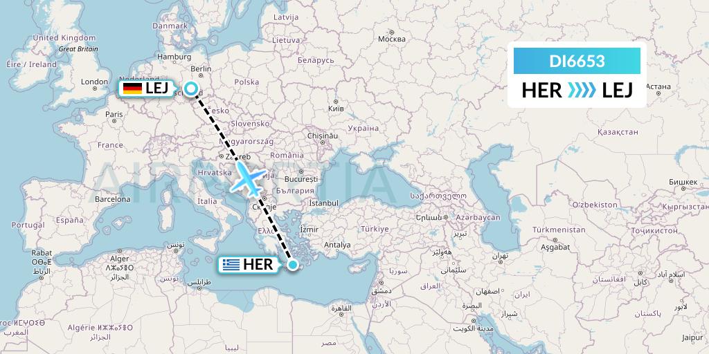 DI6653 Marabu Airlines Flight Map: Heraklion to Leipzig