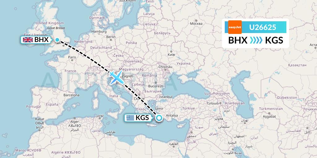 U26625 EasyJet Flight Map: Birmingham to Kos
