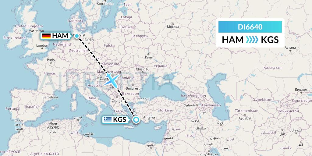 DI6640 Marabu Airlines Flight Map: Hamburg to Kos