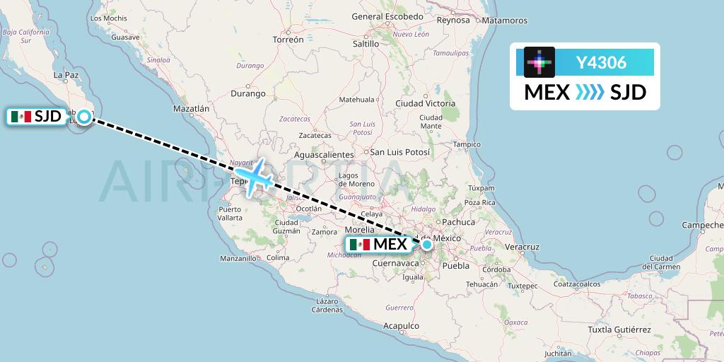 Y4306 Volaris Flight Map: Mexico City to San Jose del Cabo