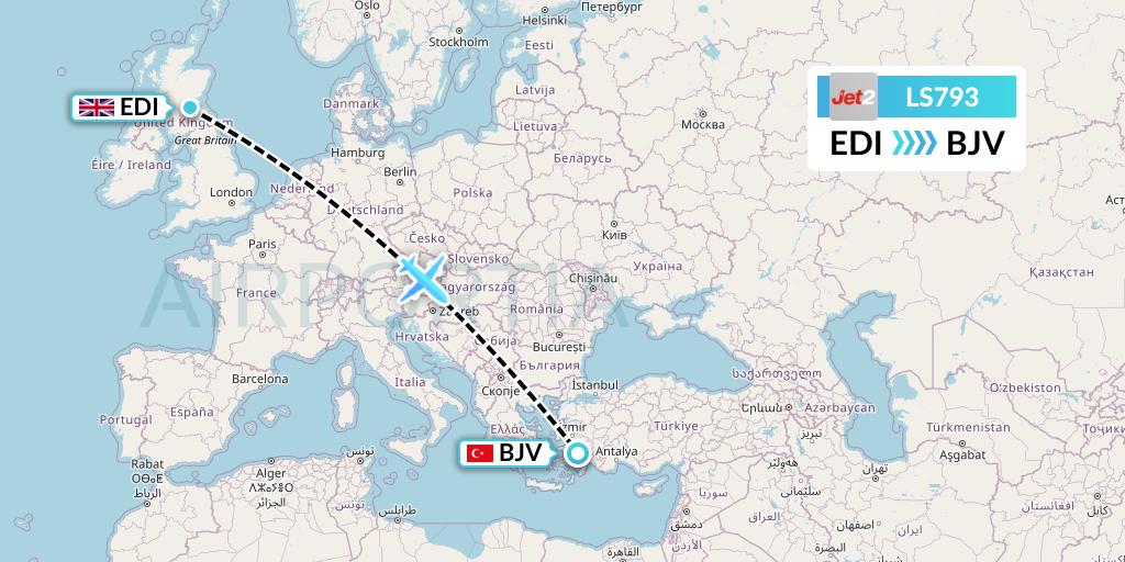 LS793 Jet2 Flight Map: Edinburgh to Bodrum