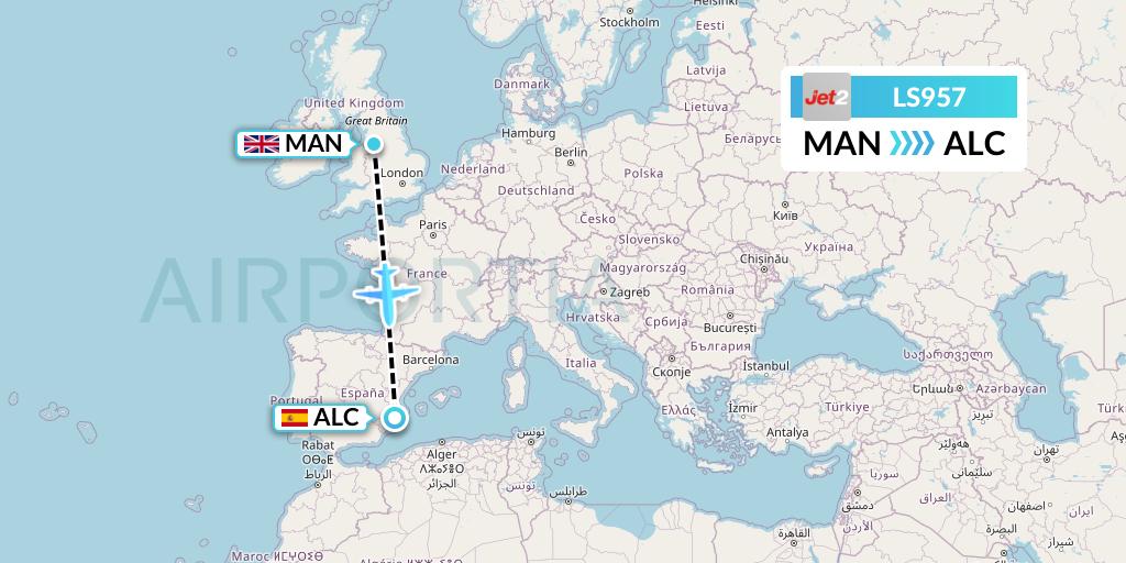 LS957 Jet2 Flight Map: Manchester to Alicante
