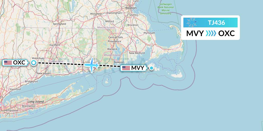 TJ436 Tradewind Aviation Flight Map: Martha's Vineyard to Oxford