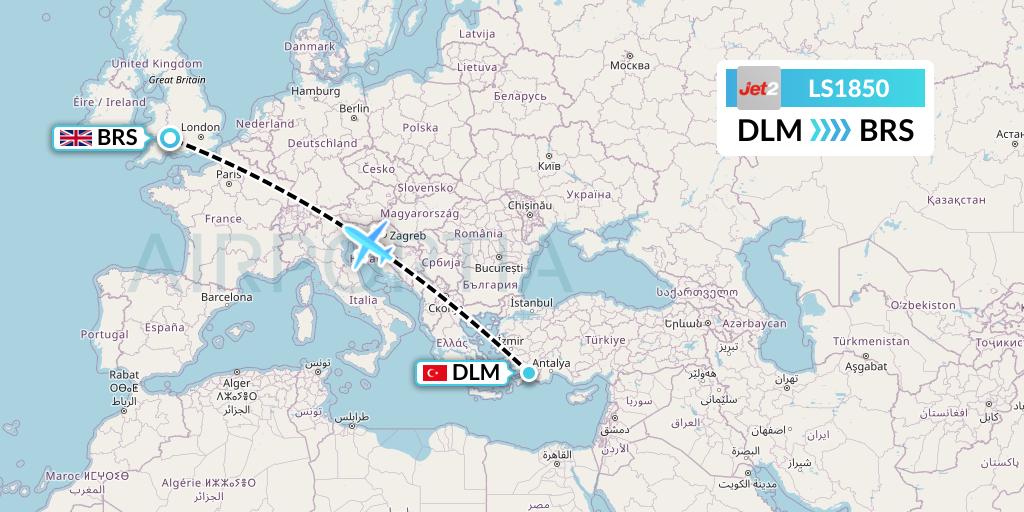 LS1850 Jet2 Flight Map: Dalaman to Bristol