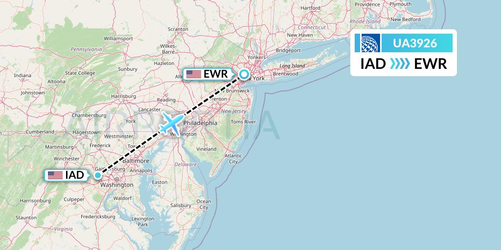 UA3926 United Airlines Flight Map: Washington to New York