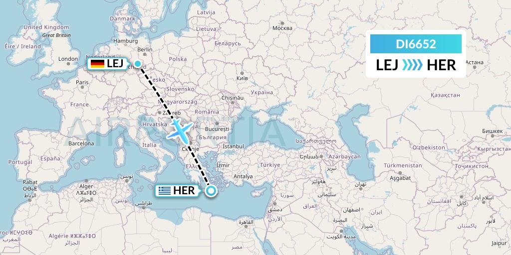 DI6652 Marabu Airlines Flight Map: Leipzig to Heraklion