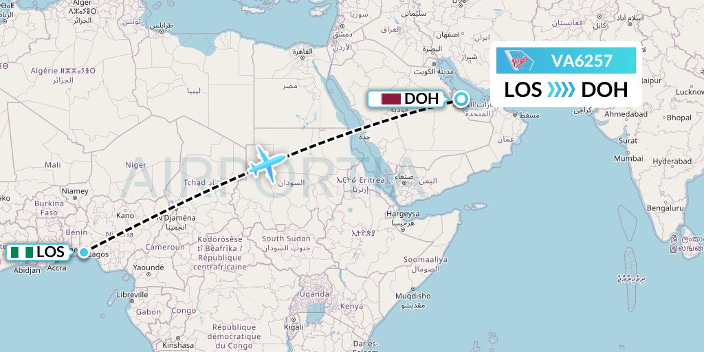 VA6257 Virgin Australia Flight Map: Lagos to Doha