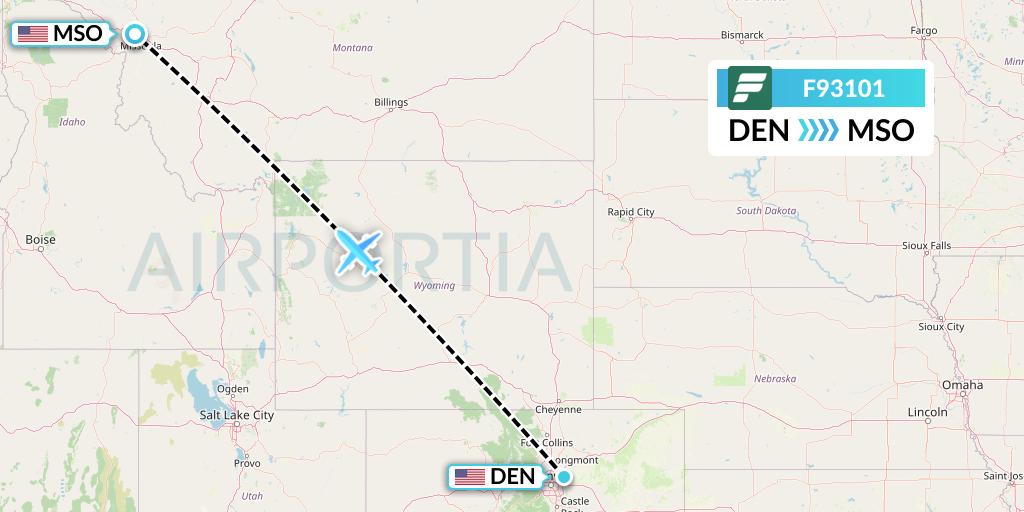 F93101 Frontier Airlines Flight Map: Denver to Missoula