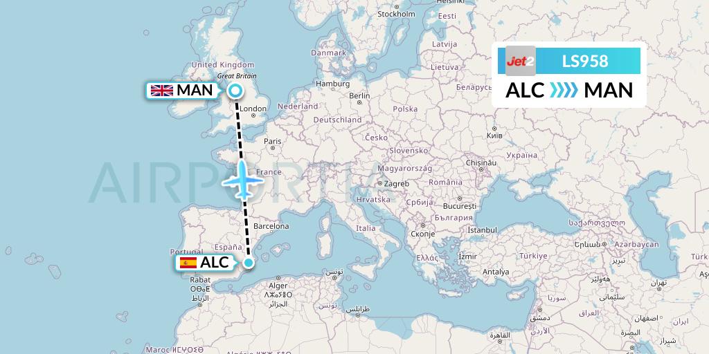 LS958 Jet2 Flight Map: Alicante to Manchester