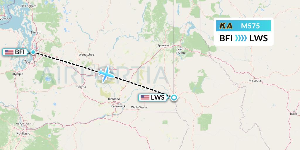M575 Kenmore Air Flight Map: Seattle to Lewiston
