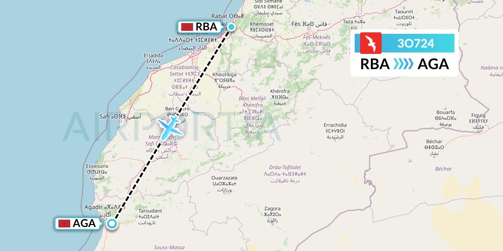 3O724 Air Arabia Maroc Flight Map: Rabat to Agadir