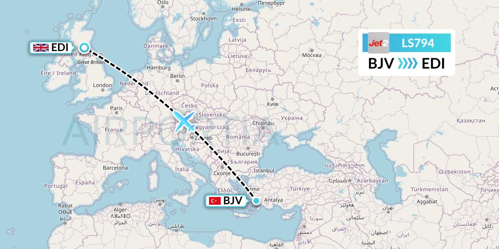 LS794 Jet2 Flight Map: Bodrum to Edinburgh