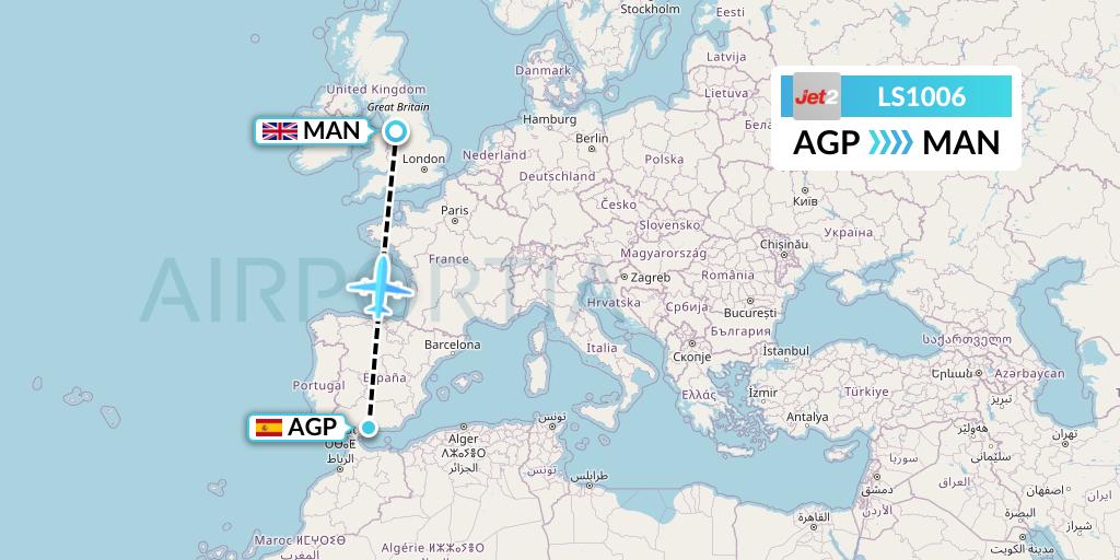 LS1006 Jet2 Flight Map: Malaga to Manchester