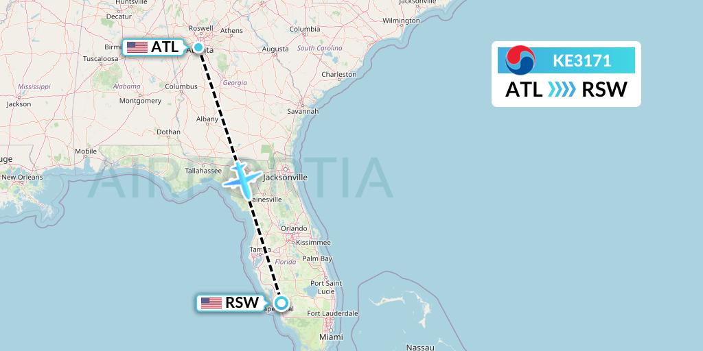 KE3171 Korean Air Flight Map: Atlanta to Fort Myers