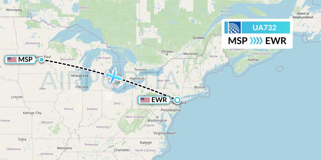 UA732 United Airlines Flight Map: Minneapolis to New York