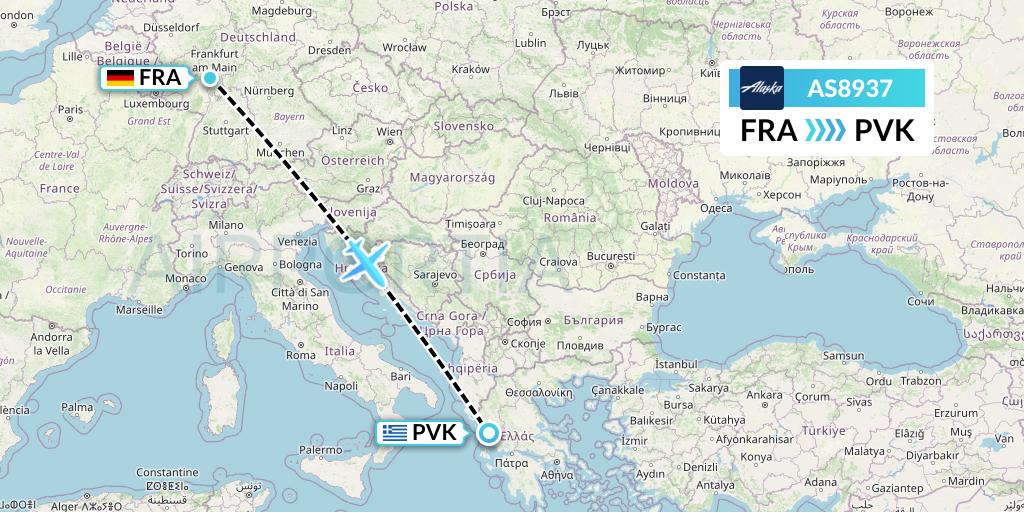 AS8937 Alaska Airlines Flight Map: Frankfurt to Preveza