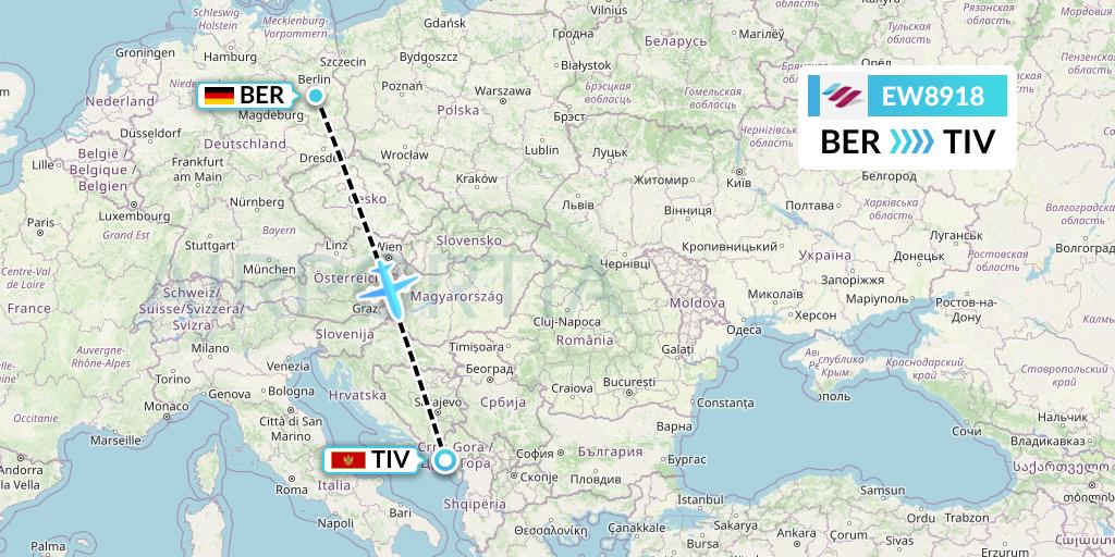 EW8918 Eurowings Flight Map: Berlin to Tivat